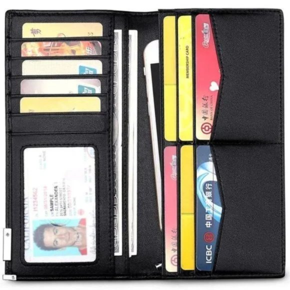 NEW LONG Wallets for Men Leather RFID Blocking Bifold Wallet, Classic Black - Picture 2 of 8